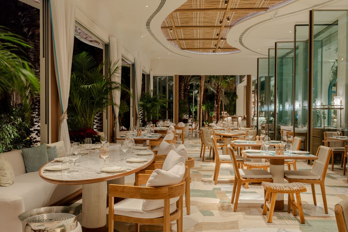 Warm ambient lighting in luxury dining space